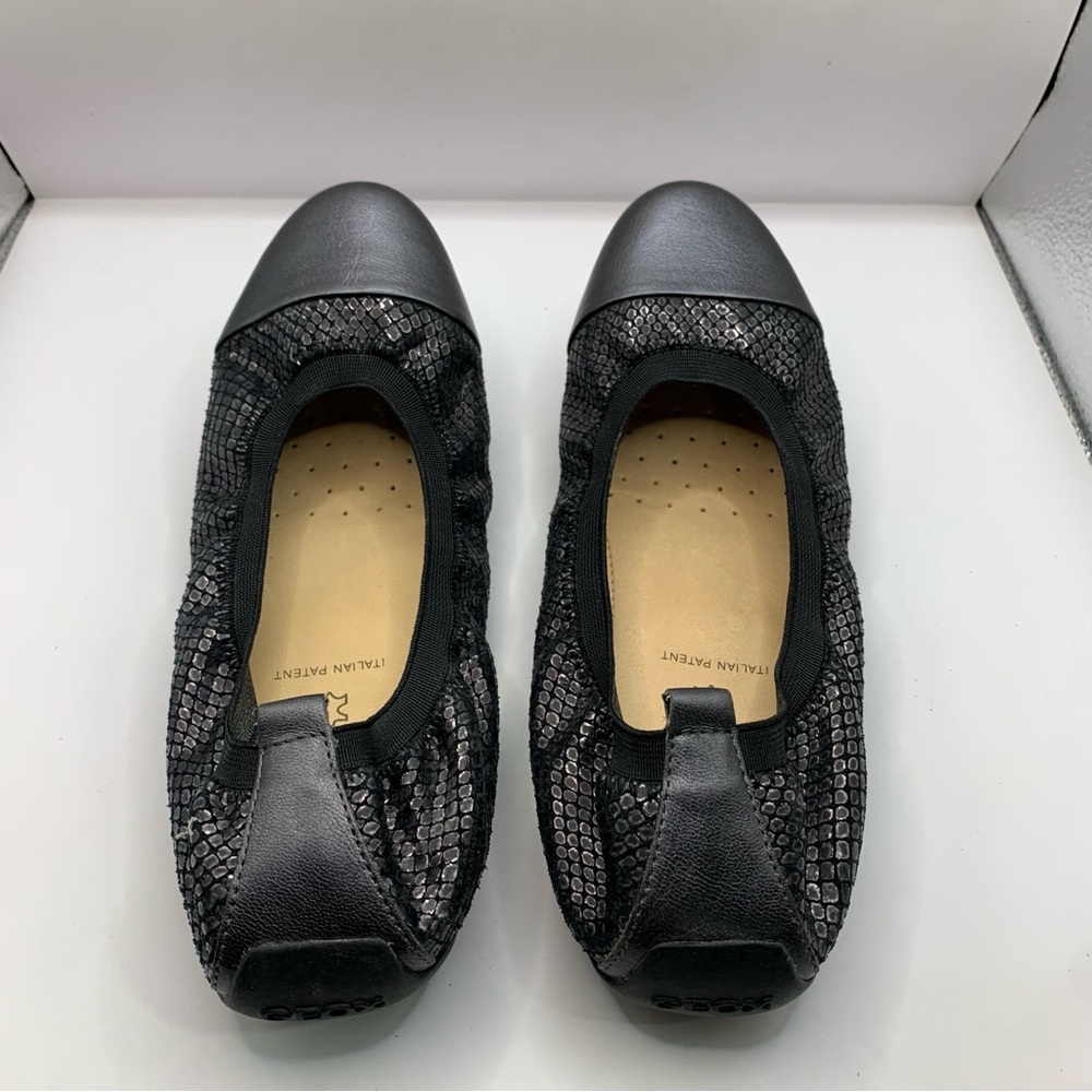 Geox Respira Ballet Flats Italian patent grey & black comfort office sz39 US 8.5 - Picture 2 of 8